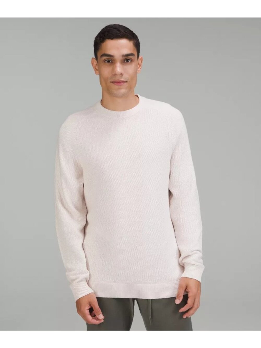 Lululemon Mens Textured Knit Crewneck Sweater Beige Ivory Size M 20.5x29